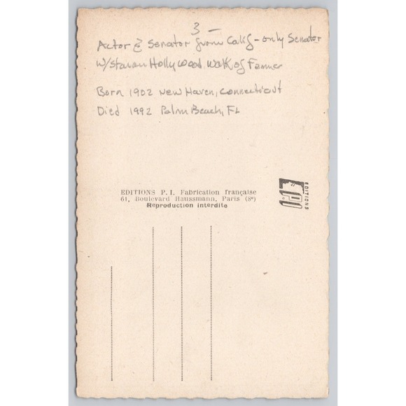 George Murphy Metro Goldwyn Mayer Actor and Senator Photo Postcard - Picture 2 of 2